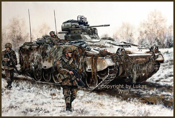Bundeswehr Panzergrenadiere mit Schützenpanzer Marder im Wintermanöver
