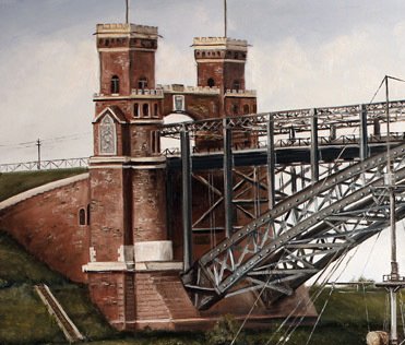 Die SMS Danzig im Kaiser Wilhelm Kanal, Levensauer Hochbrücke