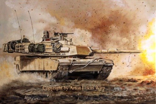 US tank Abrams M1 firing in Irak war