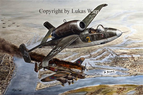 Heinkel HE 162 Volksjäger vs Lancaster Bomber