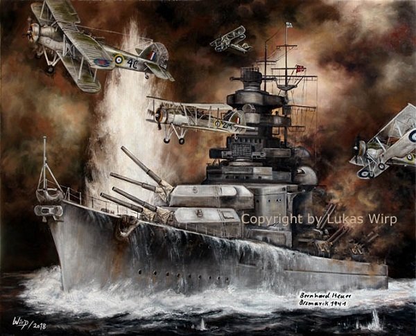 Schlachtschiff Bismarck wird von britischen Swordfish angegriffen