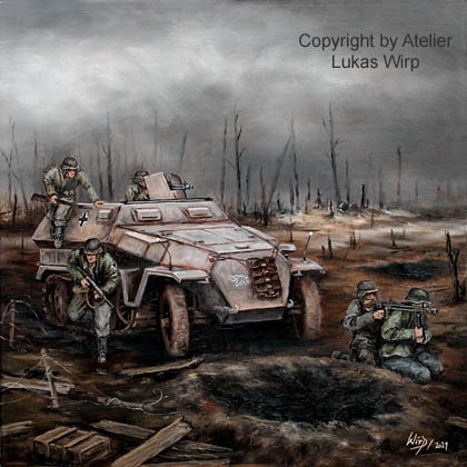 Tiger Panzer im Gefecht - Panorama Gemälde in 1,80 Meter Länge