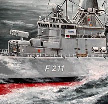 Bundeswehr Fregatte der Bremen Klasse in bewegter See