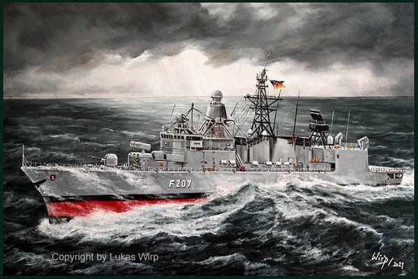 Bundeswehr Fregatte der Bremen Klasse in bewegter See