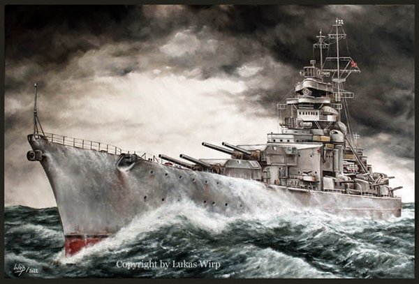 Schlachtschiff Bismarck auf stürmischer Atlantik Fahrt, Mai 1941