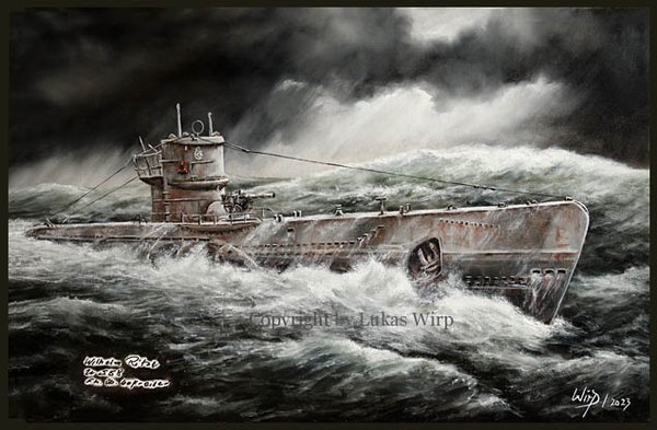 Deutsches U-Boot U558 in stürmischer See