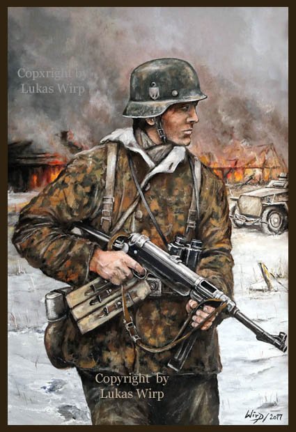 Originalgemälde / Unikat Hauptscharfuehrer der Waffen SS Division Wiking im Kessel von Tscherkassy
